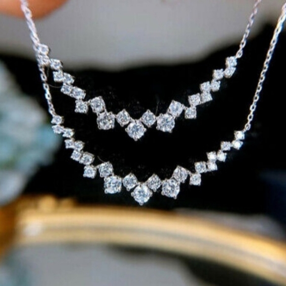 Diamond Cluster Curved Bar Necklace - Picture 4 of 9